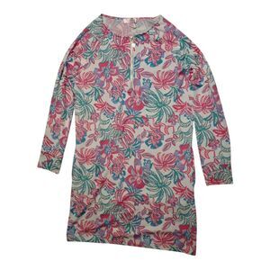 Stella Parker Floral Zip Front Dress M Print Sleeve Shift Tunic Resort Coverup